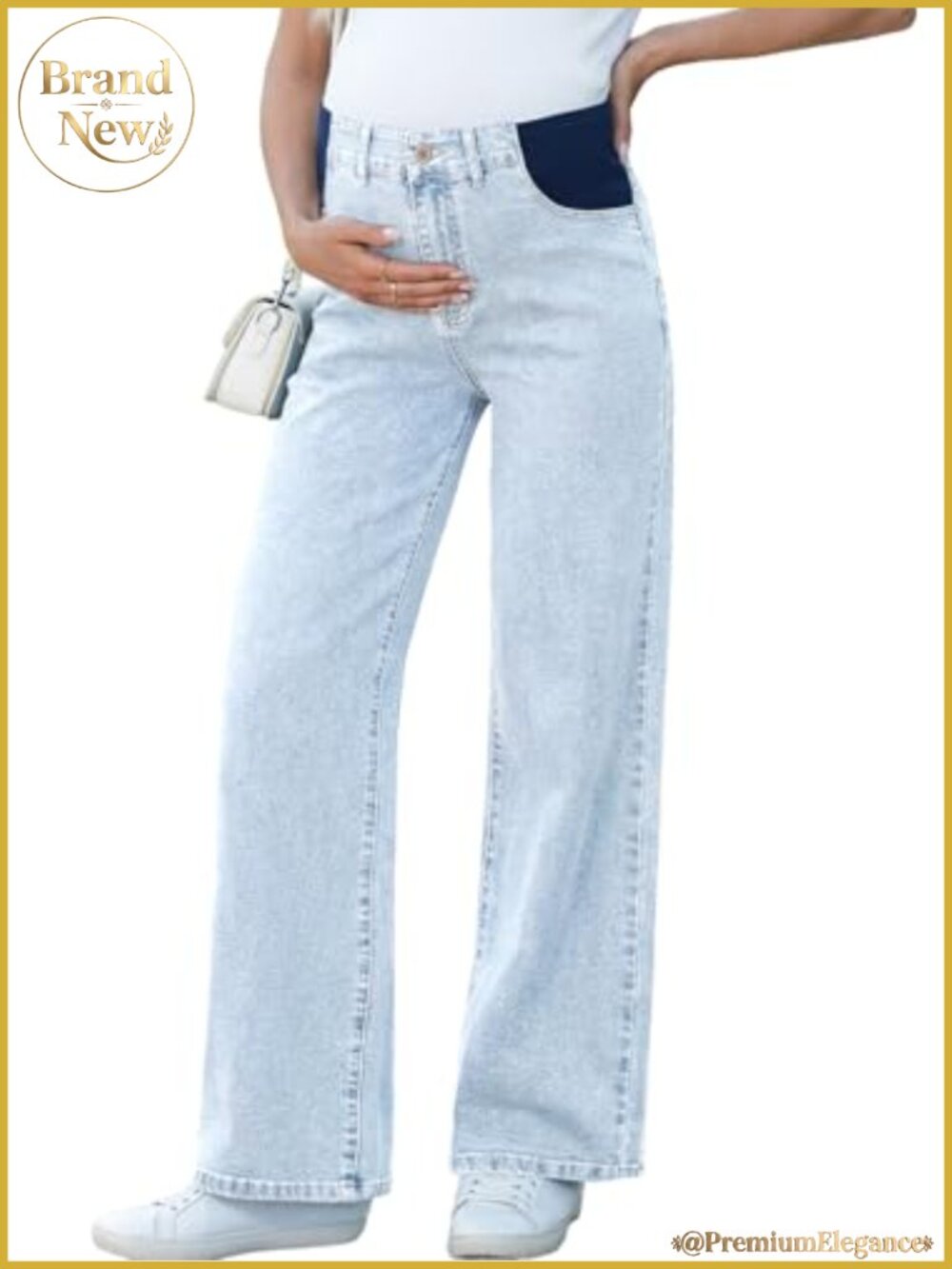 Maternity Jeans for Women Wide Leg High Waist Stretch Pregnancy Pants